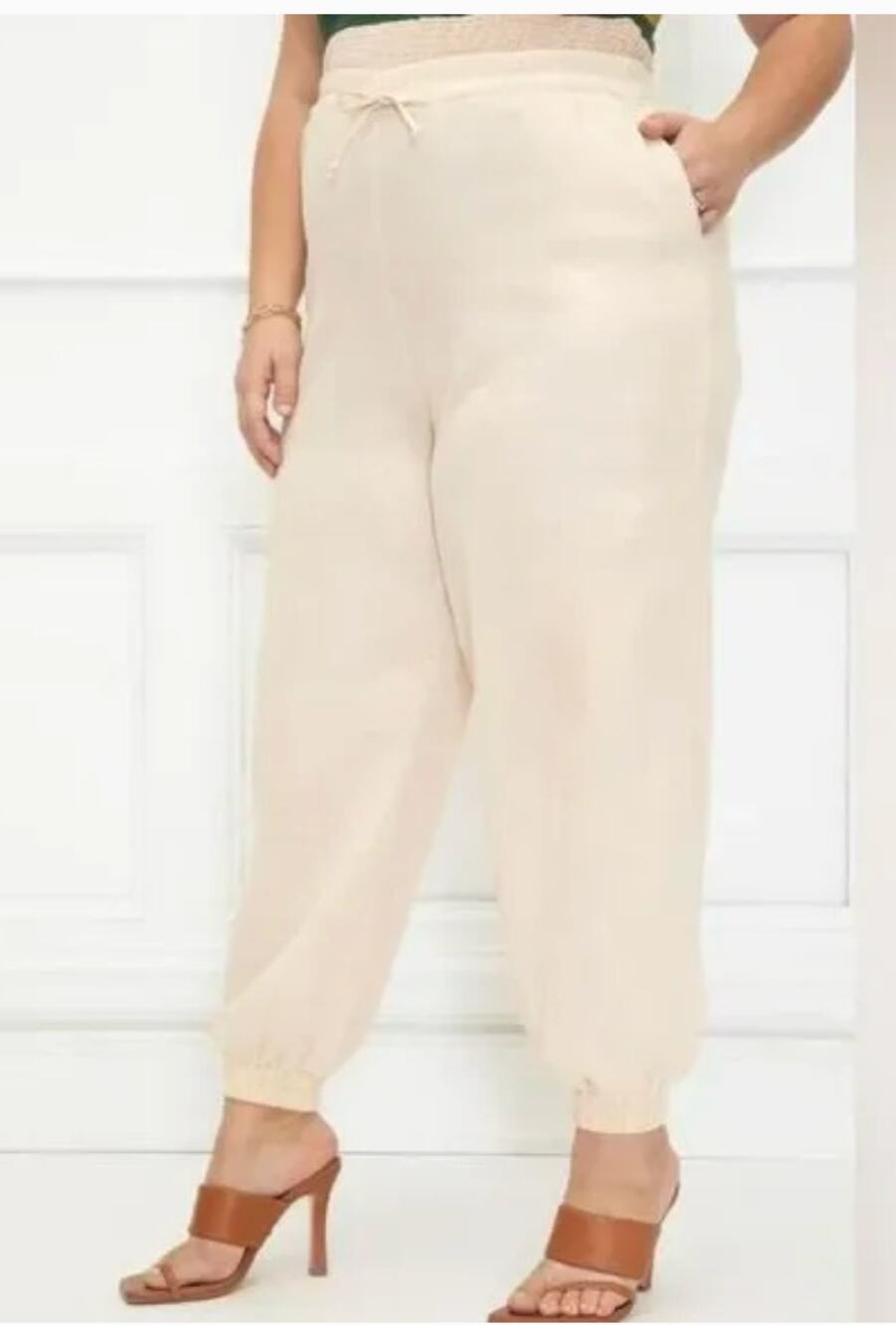 Eloquii Elements Womens Cream Linen Blend Jogger Pants Drawstring Waist Size 20